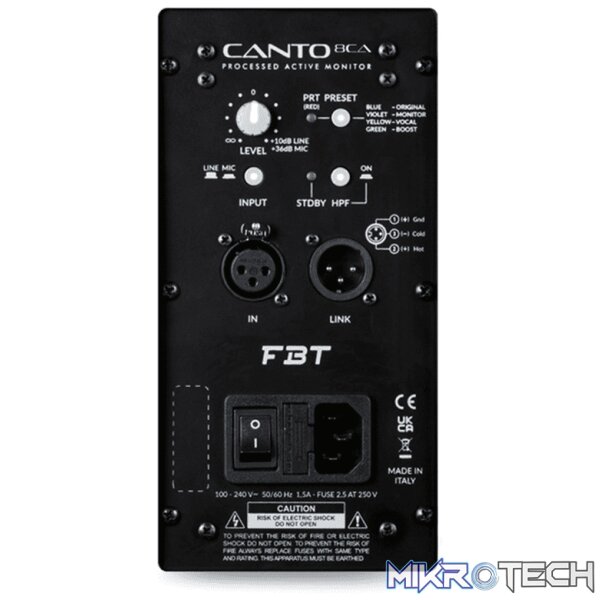 FBT CANTO8CAB 8in ACTIVE SPEAKER 200W + 100W RMS BLACK - Image 3